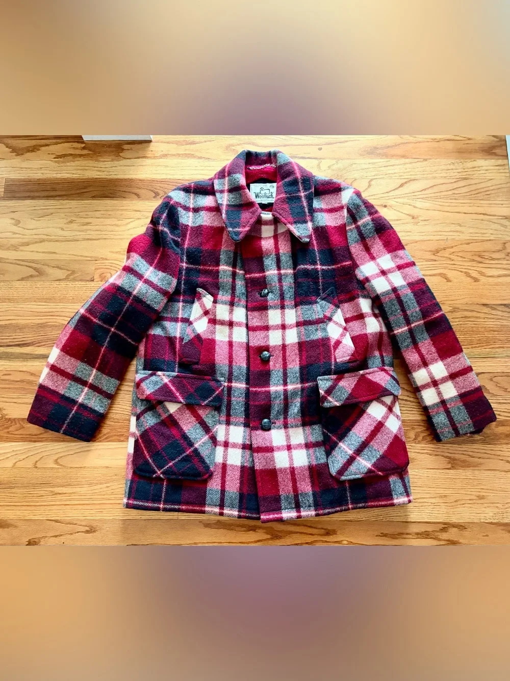 Vintage Woolrich Red Black Cream Plaid Men's Classic Coat